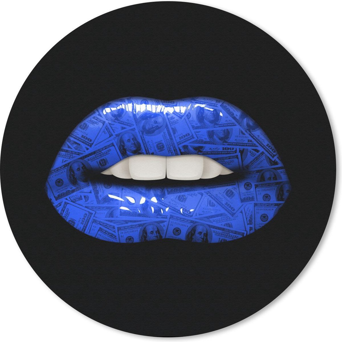 Muismat rond 50x50 cm - Mousepad Lippen - Geld - Blauw - Ronde muismatten