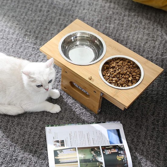hondenbakkatten, 2 kommen, bamboe, in hoogte verstelbaar PRB004N01