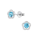 Joy|S - Zilveren bloem oorbellen - 6 mm - blauw kristal