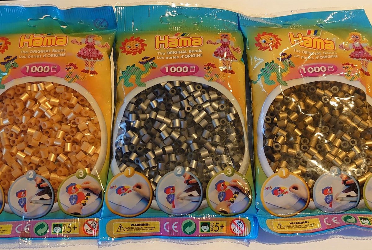 Hama strijkkralen (midi) goud / zilver / brons voor de feestdagen (kerst) set van 3 zakjes à 1.000 stuks
