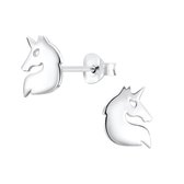 Joy|S - Zilveren eenhoorn oorbellen - 7 x 9 mm egaal - unicorn oorknoppen