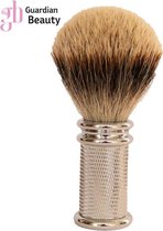 Scheerkwast 100% Natuurlijk haar | Premium Scheerkwast | zeer zacht en comfortabel - Optimale verdeling van scheerschuim - Zilver