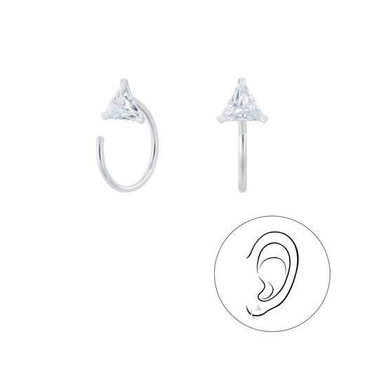 Joy|S - Zilveren driehoek ear huggers oorbellen - zirkonia