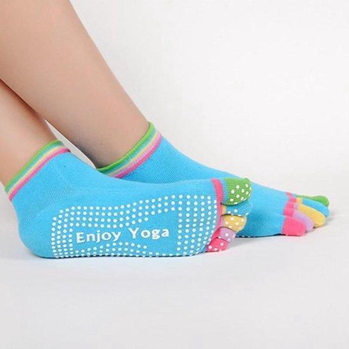 Yoga sokken met antislip - Blauw met gekleurde tenen - Maat 36 tot 40