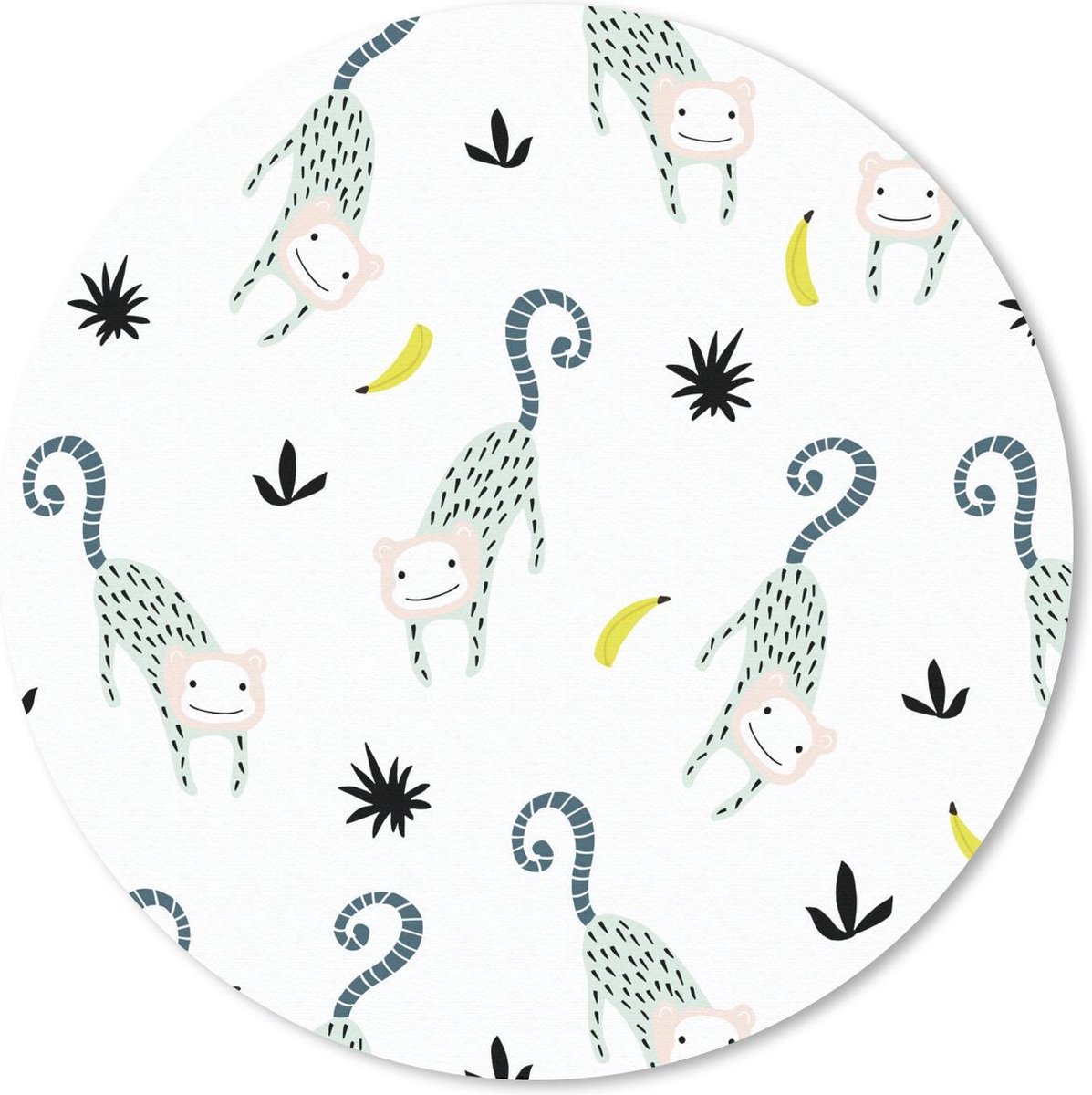 Muismat rond 40x40 cm - Mousepad Jungle - Aap - Banaan - Ronde muismatten