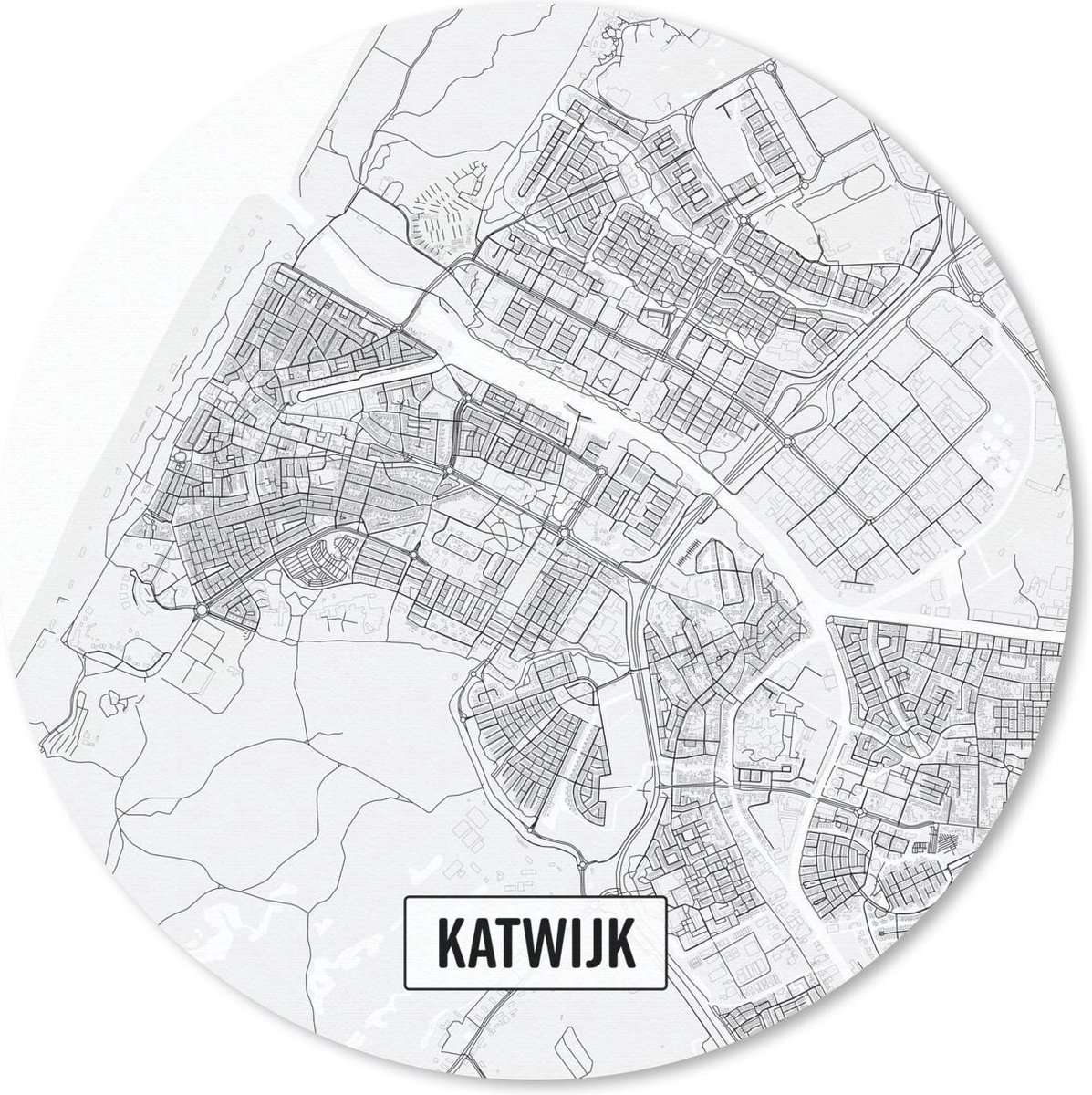 Muismat rond 40x40 cm - Mousepad Stadskaart Katwijk - Ronde muismatten