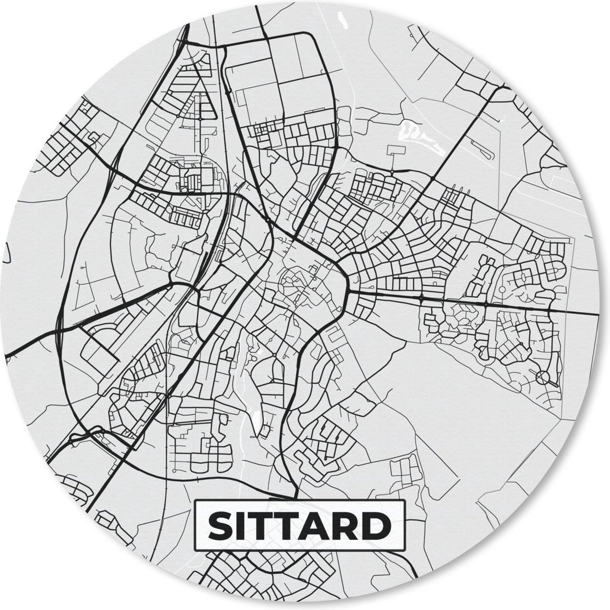 Muismat rond 40x40 cm - Mousepad Stadskaart - Sittard - Grijs - Wit - Ronde muismatten