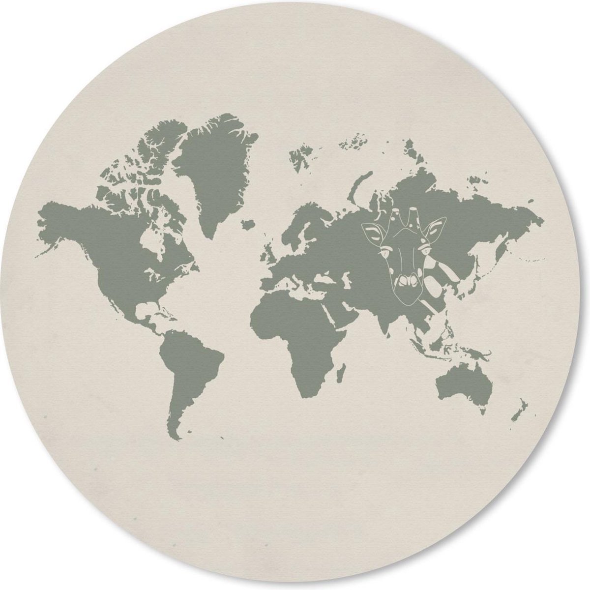 Muismat rond 40x40 cm - Mousepad Wereldkaart - Giraffe - Grijs - Ronde muismatten