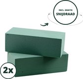 Otto's Oase Steekschuim Blok - 2 stuks - 20 x 10 x 7.5 cm - Groen - Bloemschikken & Kerstdecoratie (incl. gratis snijdraad)