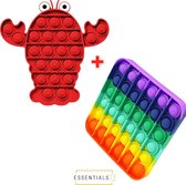 ESSENTIALS73 POP IT Fidget Toy Set: Vierkant Regenboog & Kreeft - TikTok