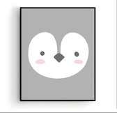 Poster Pinguin Hoofd Grijs  - Dieren - Kinderkamer - Dierenposter - Babykamer / Kinderposter - Babyshower Cadeau - Muurdecoratie - 30x21cm - Postercity