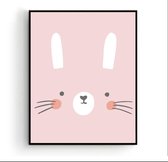 Poster Konijntje Hoofd Roze - Dieren - Kinderkamer - Dierenposter - Babykamer / Kinderposter - Babyshower Cadeau - Muurdecoratie - 80x60cm - Postercity