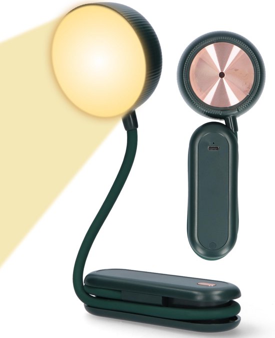 E-reader leeslampje - Nachtlampje Dimbaar, Verstelbaar en Flexibel met 3 lichtstanden - Oplaadbare Leeslampje voor Boek - Bedlamp staand en hangend voor Slaapkamer, Bed of Nachtkastje - Klemlamp - Boeklamp - Valentijn Cadeautje voor hem en haar - Groen