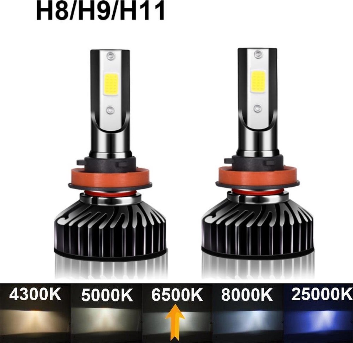 Lampe LED adaptée H8 / H9 / H11 - 16000 Lumen - 6500k Ultra lumineuse -  Compatible