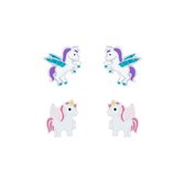 Joy|S - Zilveren eenhoorn oorbellen - set 2 paar - unicorn oorknoppen