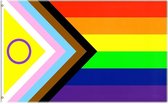 Pride vlag 2021 versie - 150 x 90 cm - Regenboog vlag - LGBTQ+ vlag - Nieuwe versie - Transgender vlag - intersex vlag - Progress Pride vlag - GoodDealz