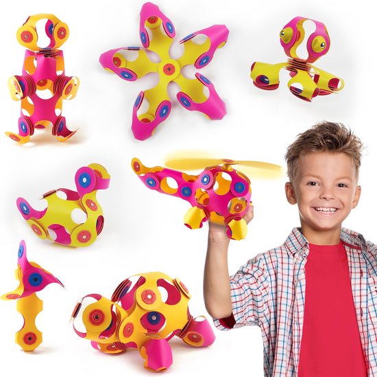 Clixo Crew 30 stuks set (roze/geel)- flexibel magnetisch speelgoed– combinatie van origami en bouwspeelgoed-montessori speelgoed- educatief speelgoed- speelgoed 4,5,6,7,8 jaar jongens en meisjes