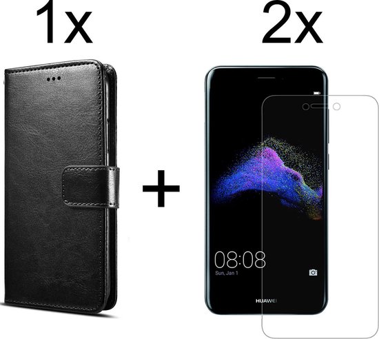 Rusteloosheid slecht humeur Kinderpaleis Huawei P8 Lite hoesje bookcase met pasjeshouder zwart wallet portemonnee book  case... | bol.com