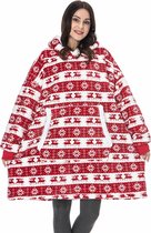 Rode Kerst Hoodie - kerstkleding -  plaid met mouwen - winter kleding - Hoodie Deken - Hoodie Blanket - Oversized Hoodie - Fleece Deken - Indoor/Outdoor Coat