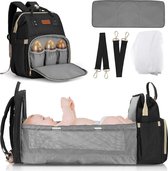 Luiers Tas | Babyluiertas | Reistas | Draagtas | Multifunctioneel | Waterdicht | 4 in 1 | Reis bed | Zwart | 2 Kinderwagenriemen