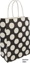 Dielay - Cadeautas Polkadots - Giftbag Papier - Set 12 Stuks - 21x15 cm - Zwart