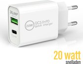USB-A & USB-C Adapter 20W - Geschikt voor Apple iPhone/iPad en Samsung - iPhone 12 oplader - Snellader