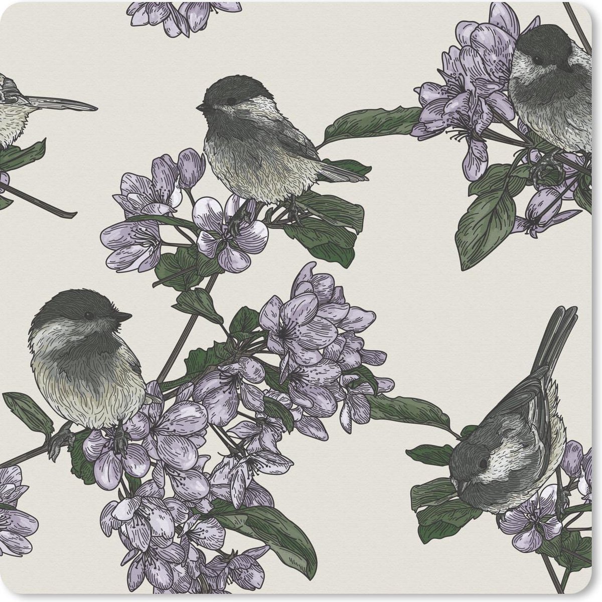 Muismat 30x30 cm - Mousepad Vogel - Bloemen - Patroon - Muismatten