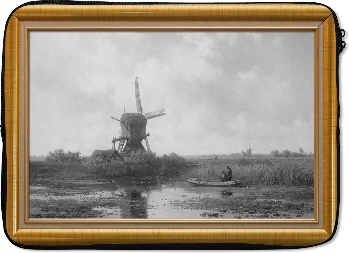 Laptophoes 13 inch - Schilder - Kunst - Goud - Lijsten - Laptop sleeve - Binnenmaat 32x22,5 cm - Zwarte achterkant