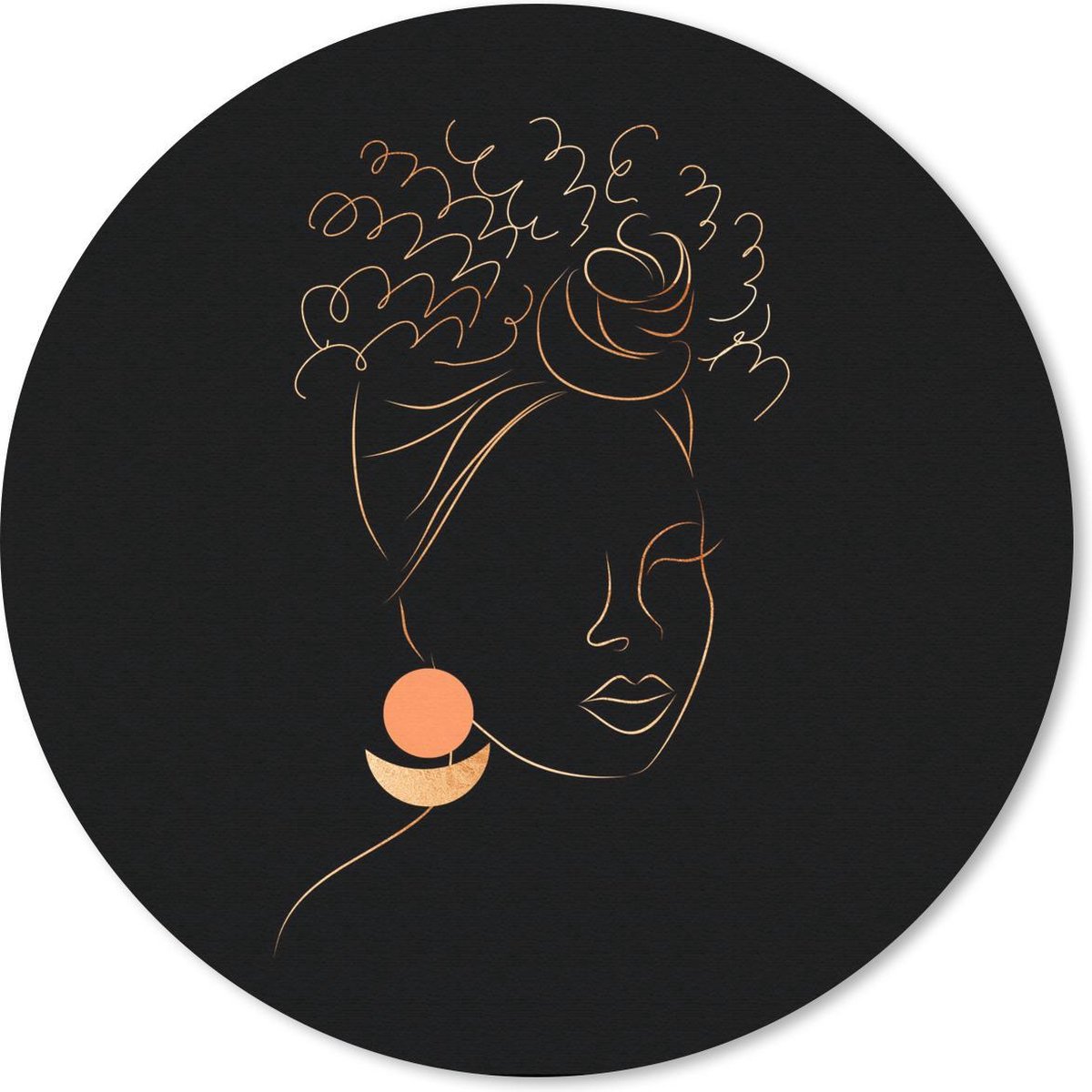 Muismat rond 30x30 cm - Mousepad Vrouw - Goud - Line art - Ronde muismatten