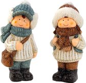 winter kinderen - 23.5 cm hoog - Kerstdecoratie - Set van 2 stuks