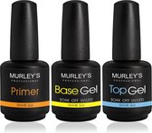 MURLEY’s Primer Base Coat Top Coat 3 in 1 Set voor Gellak Polygel Acryl Basecoat & Topcoat - 3x 15ml - Gel Nagellak - Gelnagellak - UV / LED Lamp Gelnagels