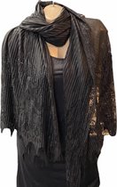 Sjaal lang geribbeld met kant zwart 200/110cm