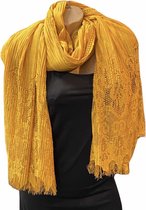 Sjaal lang geribbeld met kant okergeel 200/110cm