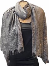 Sjaal lang geribbeld met kant grijs 200/110cm