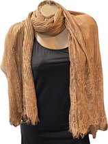 Sjaal lang geribbeld met kant bruin 200/110cm