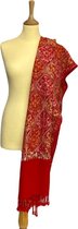 Kashmiri dames sjaal - rood met goudkleurig tinten design