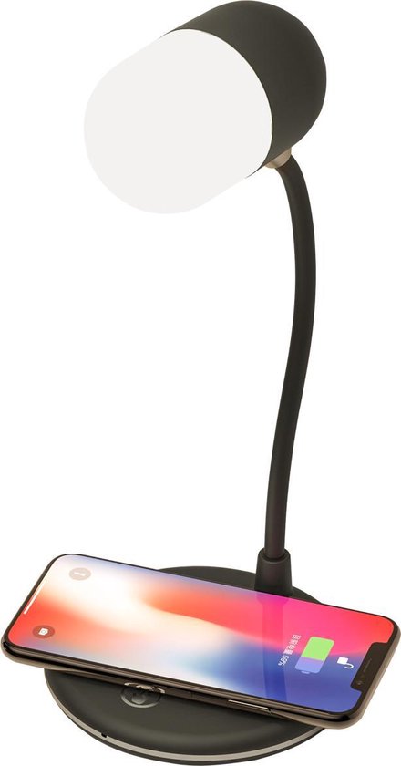 Bureaulamp 3 in 1 - Bluetooth Speaker - Wireless Charger - Vaderdag - 3 Standen Licht - Zwart
