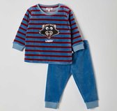 Woody pyjama baby jongens - blauw-rood gestreept - wasbeer - 212-3-PLC-V/927 - maat 80
