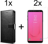 Samsung J8 2018 Hoesje - Samsung Galaxy J8 2018 hoesje bookcase met pasjeshouder zwart wallet portemonnee book case cover - 2x Samsung J8 2018 screenprotector