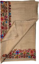 Kasjmier sjaal olijfbruin - sjaal met meerkleurig bloemenpatroon - 100% kasjmier - damessjaal