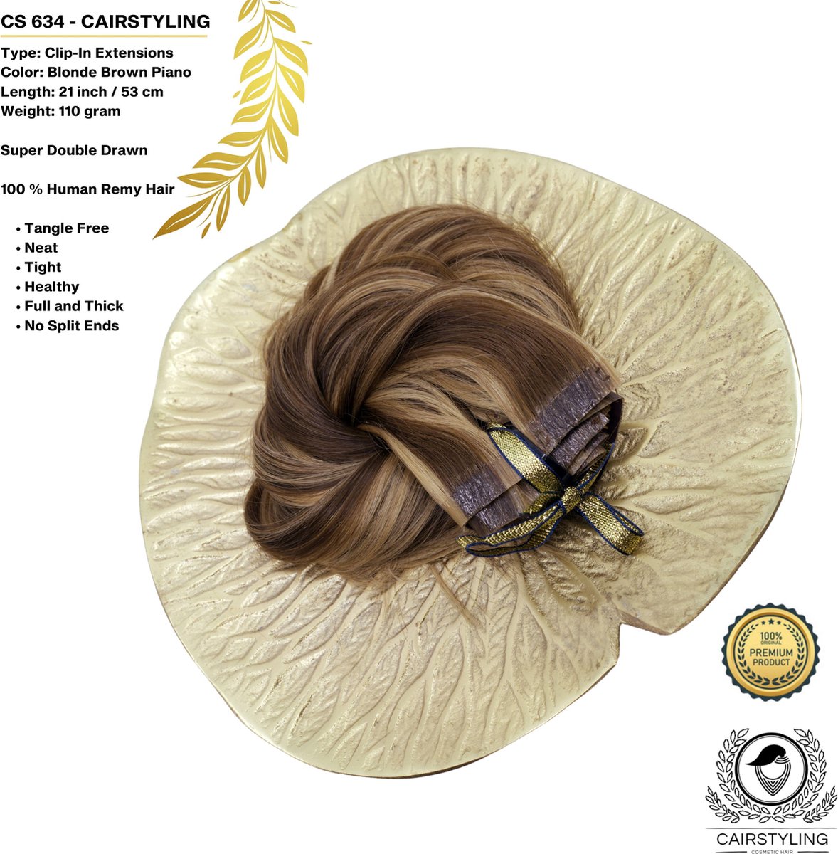 CAIRSTYLING Premium 100% Human Hair - CS634 INVISIBLE CLIP-IN - Super Double Remy Human Hair Extensions | 110 Gram | 53 CM (21 inch) | Haarverlenging | Quality Hair Long-term Use | 2022 Trending Seamless Invisible Laces | Piano Brown Blonde
