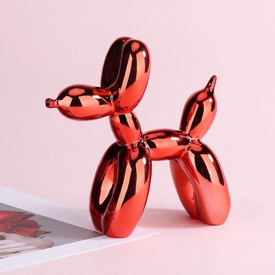 BaykaDecor - Uniek Electroplated Beeld Ballon Hond - Jeff Koons Replica Balloon Dog - Grappige Kunst - Pop Art - Neon Rood - 17 cm