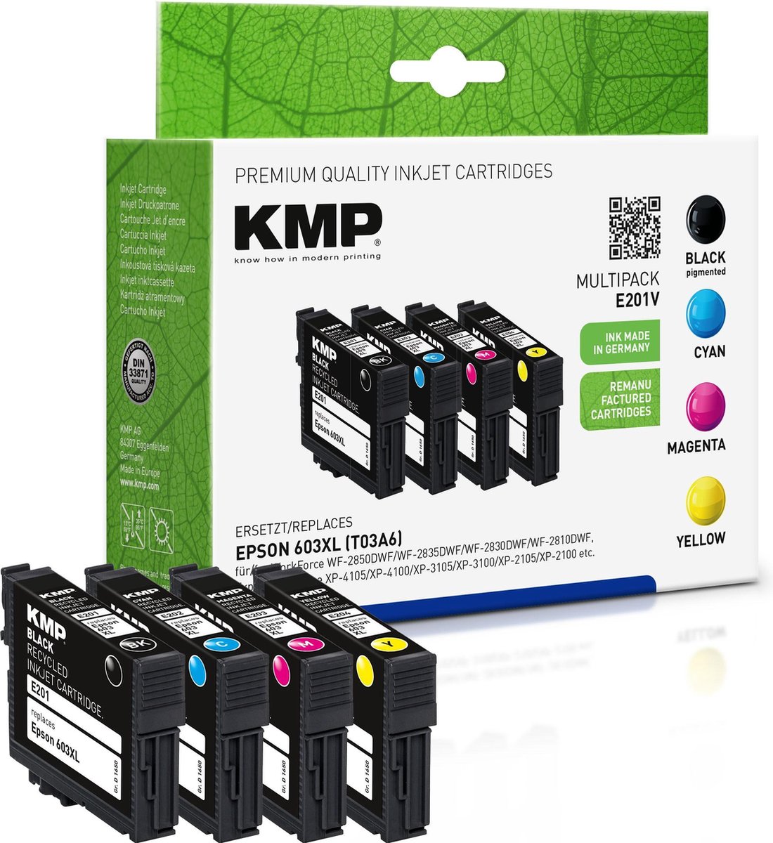 KMP Inkt combipack vervangt Epson Epson 603XL (C13T03A14010, C13T03A34010, C13T03A44010), Epson (C13T03A24020) Compatibel Combipack Zwart, Cyaan, Magenta, Geel