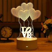 Nachtlampje kinderen - Romantische Liefde 3D Lamp - 3d led lamp - nacht lamp - Ballontjes met hartjes - Ik hou van jou - 3d illusie lamp - Cadeau voor vriend vriendin