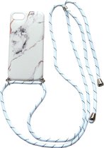 Feeling Peachy Telefoonhoesje met Koord White Marmer - Telefoonhoesje met koord iPhone 12 Mini - Telefoonkoord - Backcover met koord -  Hoesje met Koord - Ketting Koord Telefoon -