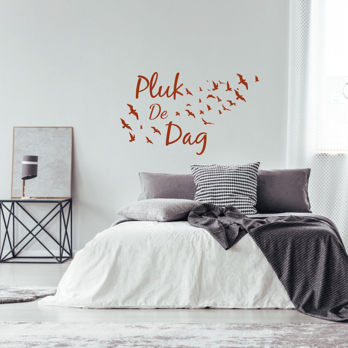 Muursticker pluk de dag met vogels - Bruin - 120 x 71 cm muurstickers slaapkamer woonkamer