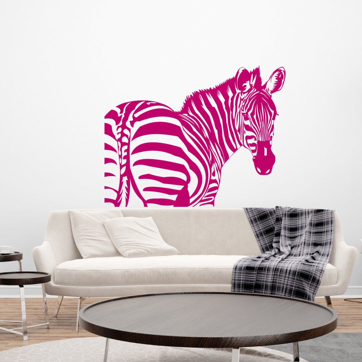Muursticker Zebra achterom kijkend - Roze - 60 x 46 cm baby en kinderkamer - muursticker d