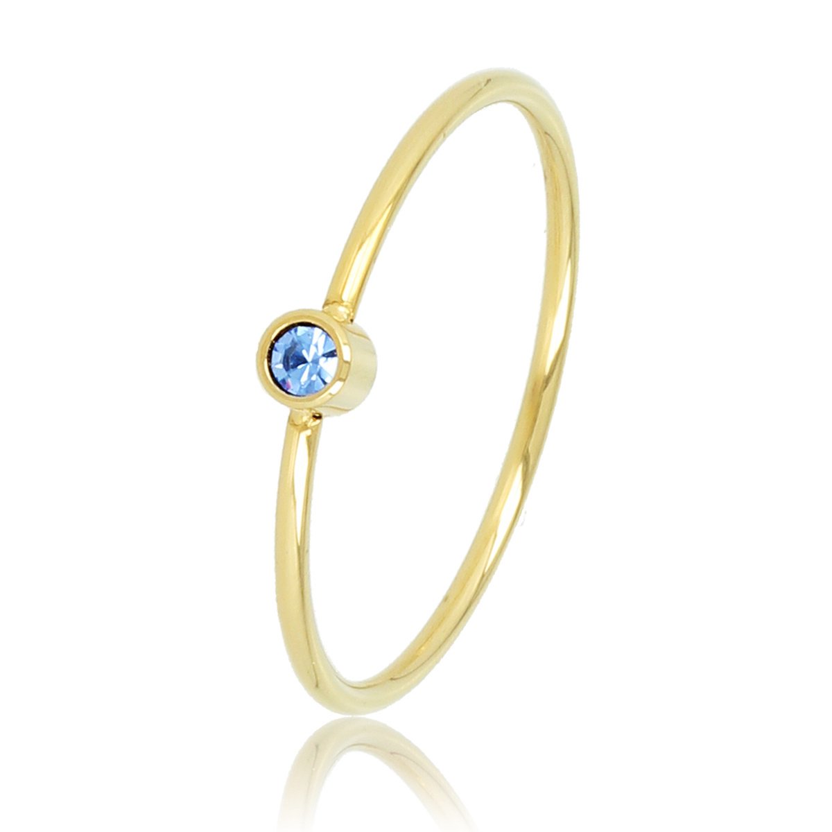 My Bendel - Betekenisring Goudkleurig met Sapphire Steen - Goudkleurige Aanschuifring - Blauwe Glassteen - Stainless Steel - met Luxe Cadeauverpakking | Sieraden Voor Dames | Maat 16.00 Mm / Maat 50
