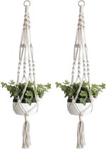 Kaluxo® - planten hanger - hangende plantenbak voor binnen en buiten - Luxe macramé gevlochten touw  - 2 stuks - plantenpot ophangen