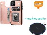 Wallet Case geschikt voor Apple iPhone 11 - roze met draadloze oplader